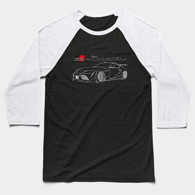 TOYOTA SUPRA A90 LINE ART Baseball T-Shirt by cowtown_cowboy